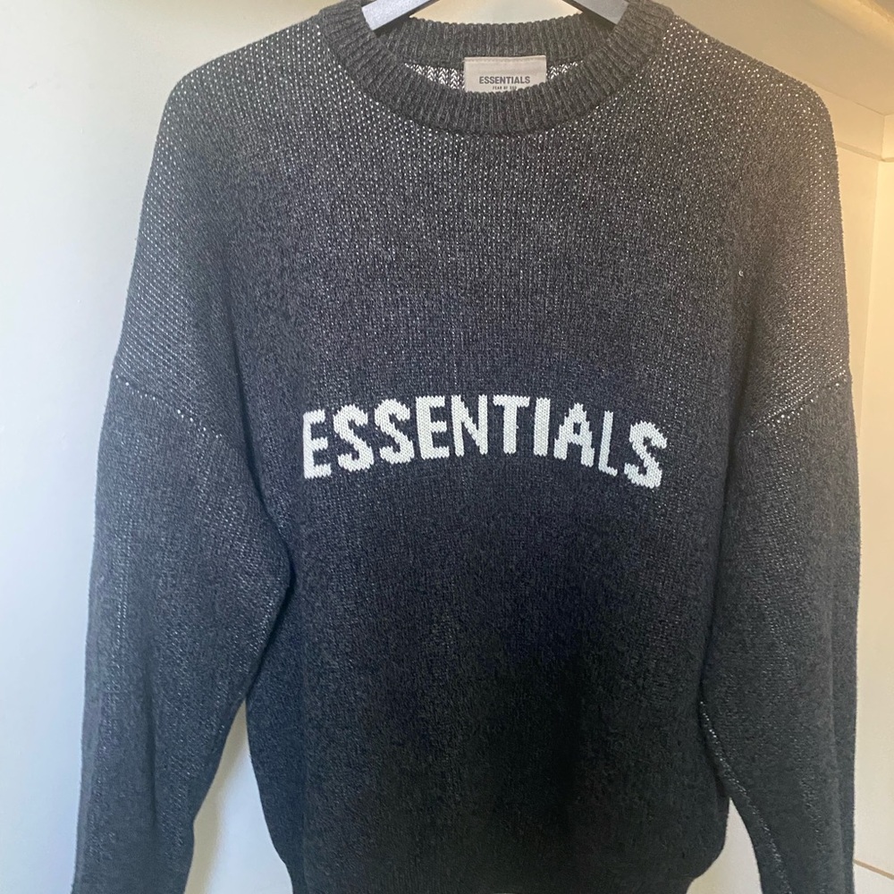 Essentials Charcoal Crewneck Sweater for Men